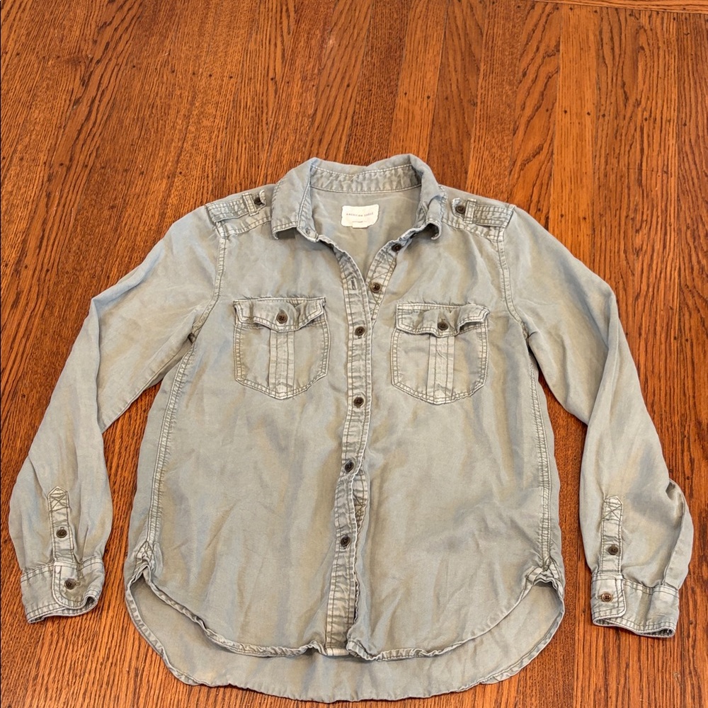 3 for $20 Green Lyocell Shirt | American Eagle Oversized Button Down | XS